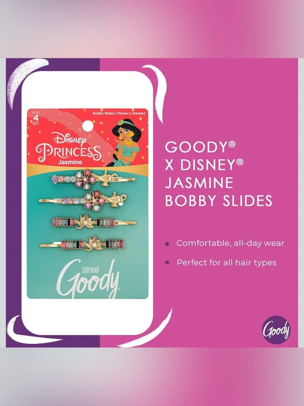 Goody and Disney Princess Jasmine Gold Bobbie Pins  with Multicolor Gems NEW